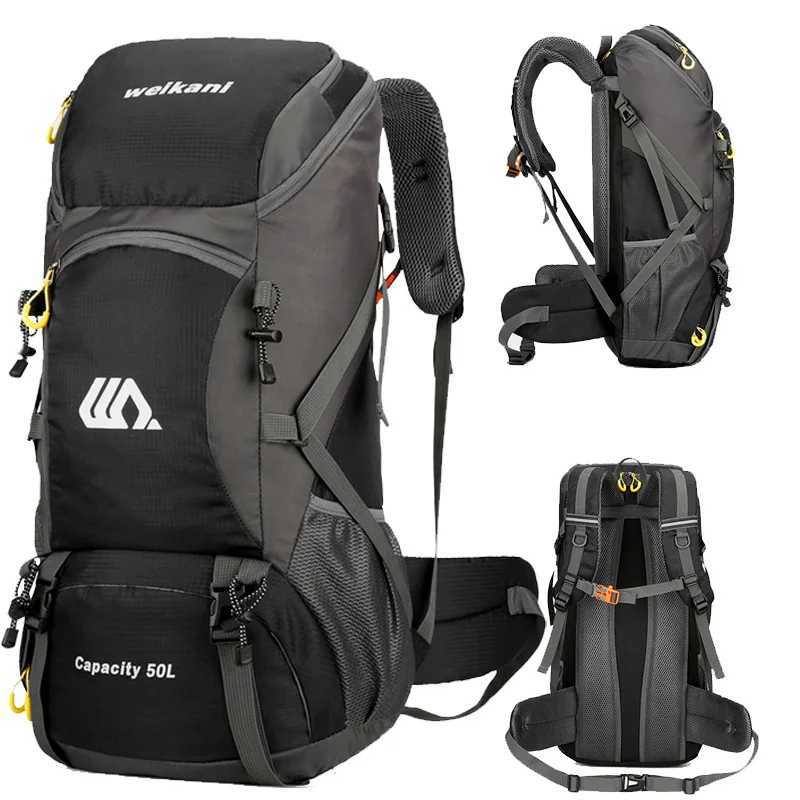 50L Travel Backpack Camping Men Large Hiking Bag Tourist Rucksack Waterproof Outdoor Sports Climbing Mountaineering Bag LuggageC250407