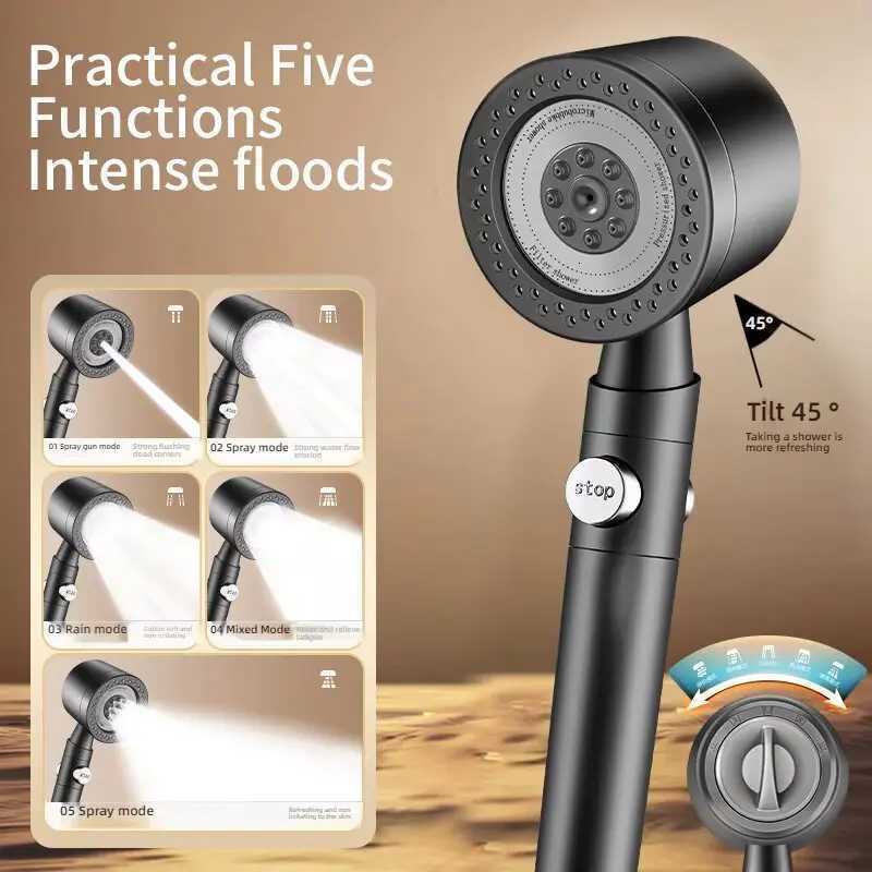 Handheld shower new highpressure watersaving filter shower 5 modes one click bathro accessory set new Y251103