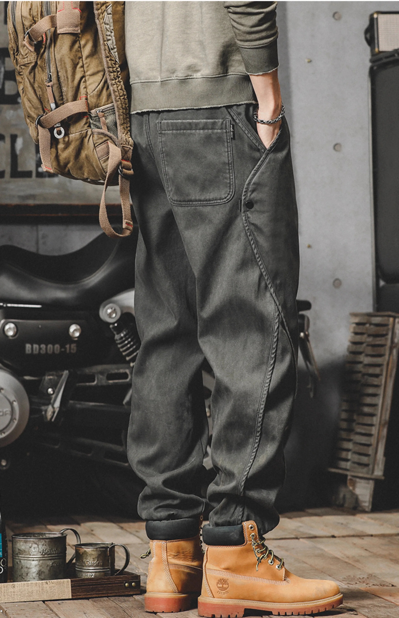 Mens commodity pants casual hiphop hit color pocket mens street clothing ribbon Techwear sports oversized 250403