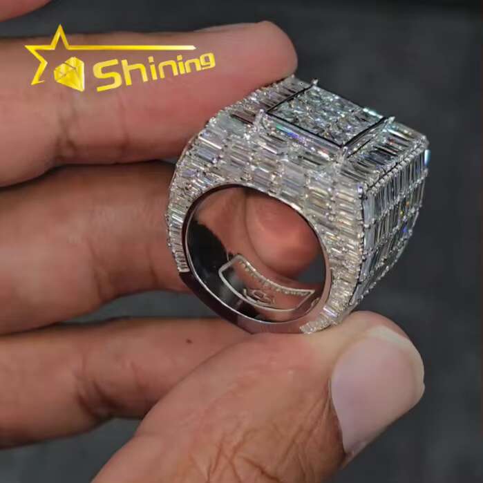 Iced Out VVS Moissanite Baguette Hiphop Championship Rings 925 Sterling Silver Buss Down Sparkling Custom Rings