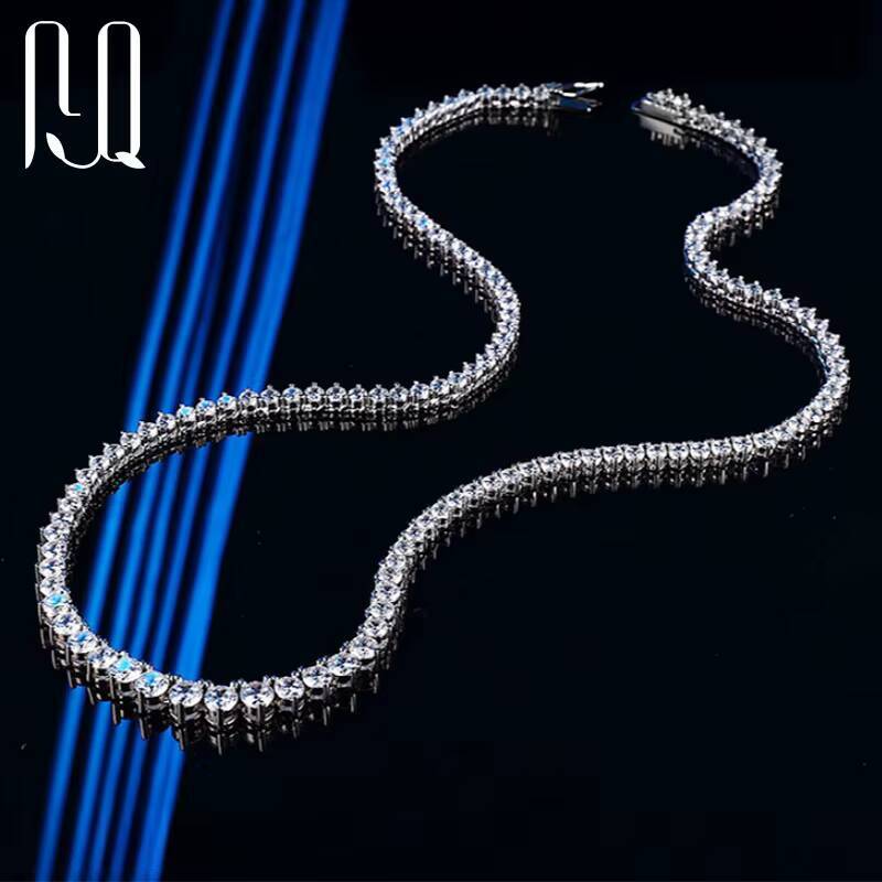 PYQ 3mm to 45mm ThreeProng VVS Moissanite Tennis Chain Necklace Sterling Silver 925 Women Moissanite Jewelry Chain Necklace