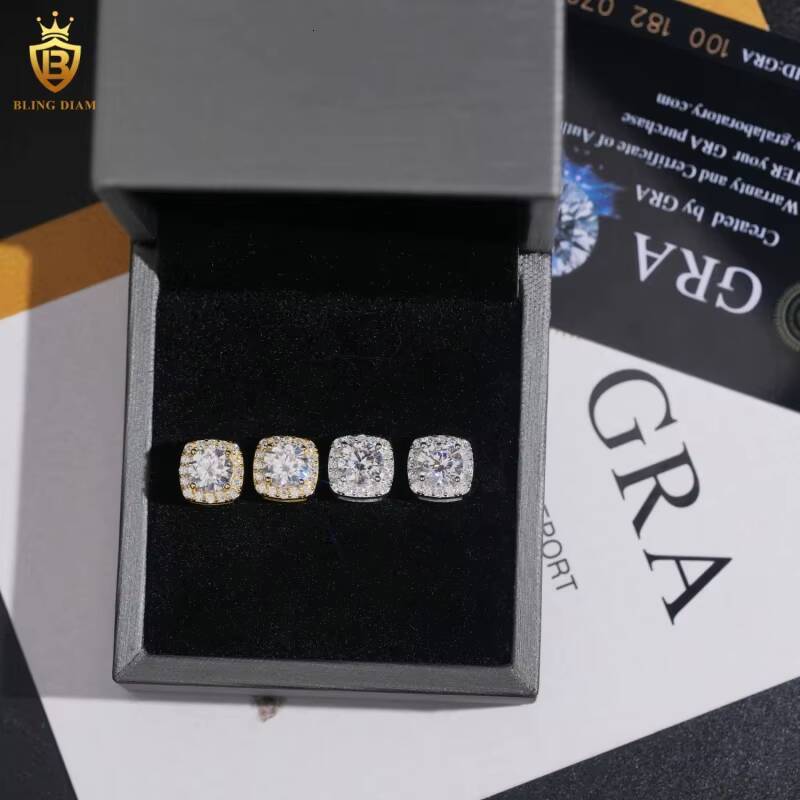 Hot Sale GRA Certificate VVS1 Moissanite Diamond Earring 925 Sterling Silver Gold Hiphop Style for Unisex Past Diamond Test