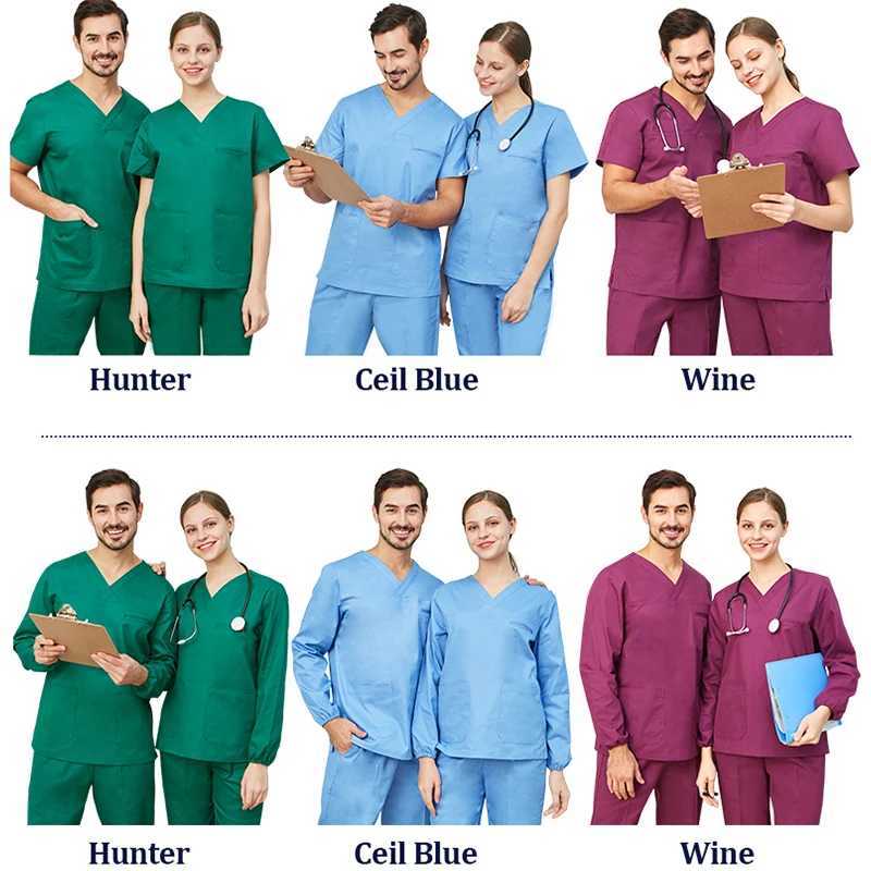 Clearance Medical Scrubs Nursing Uniforms For Women Men Set Top Pant Poplin Long Sleeve Winter Petite Tall OR Workwear XSY105 J251103