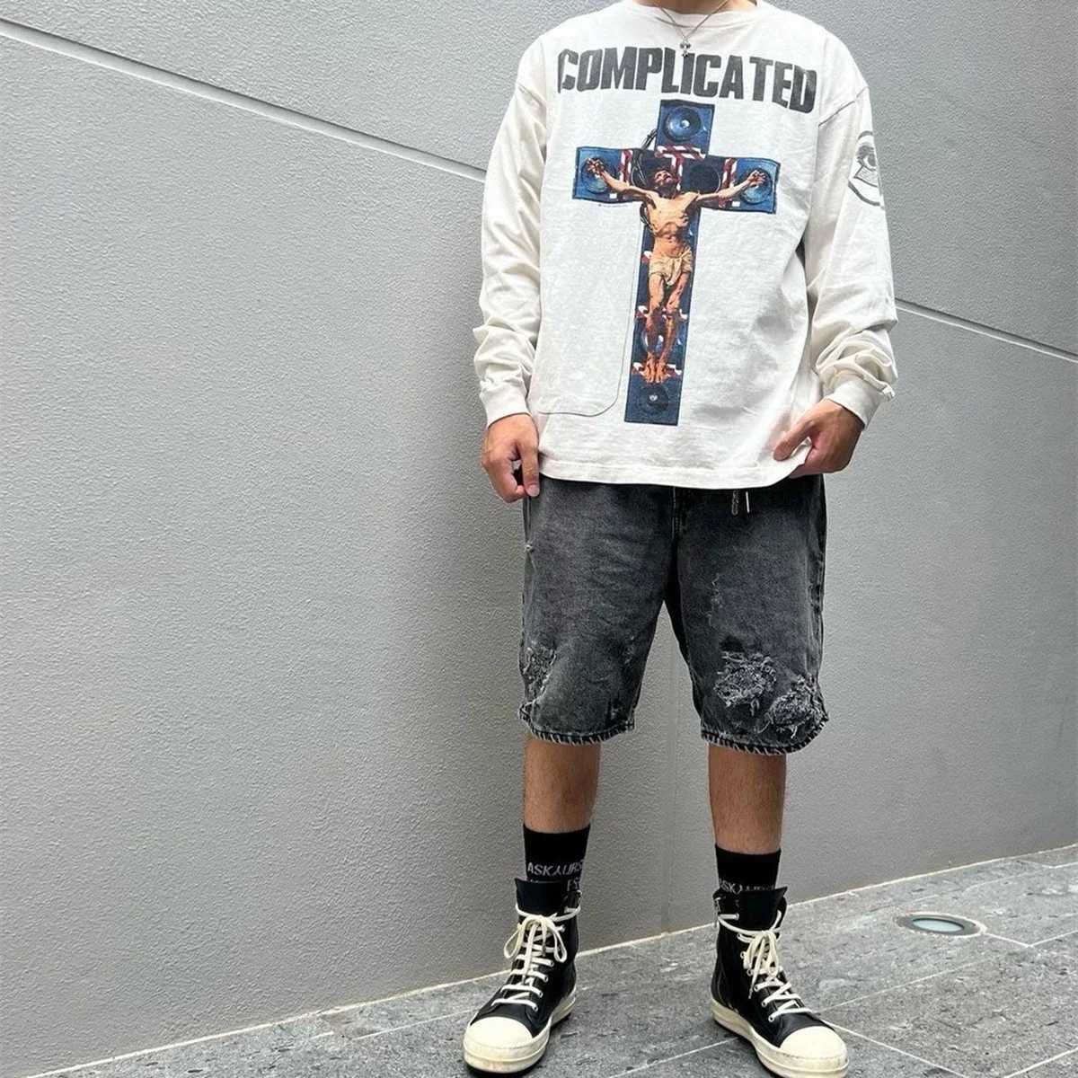 Yao Fashion Saint of Michael 24SS casual mens long sleeved T-shirt retro oversized streetwear hip-hop T-shirt W250402