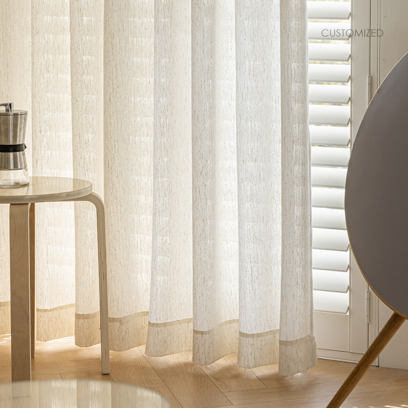 A325 Non-transparent original linen yarn, natural thick linen yarn, light-transparent and non-transparent, washable, French black edge shape Curtain