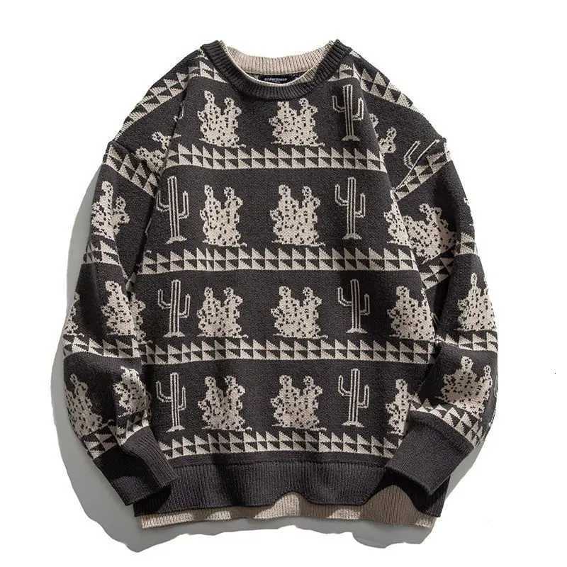 2023 New Autumn and Winter Retro Art Round Neck Printed Loose Leisure Fashion Versatile Thick Warm Knitted Pullover SweaterT251103