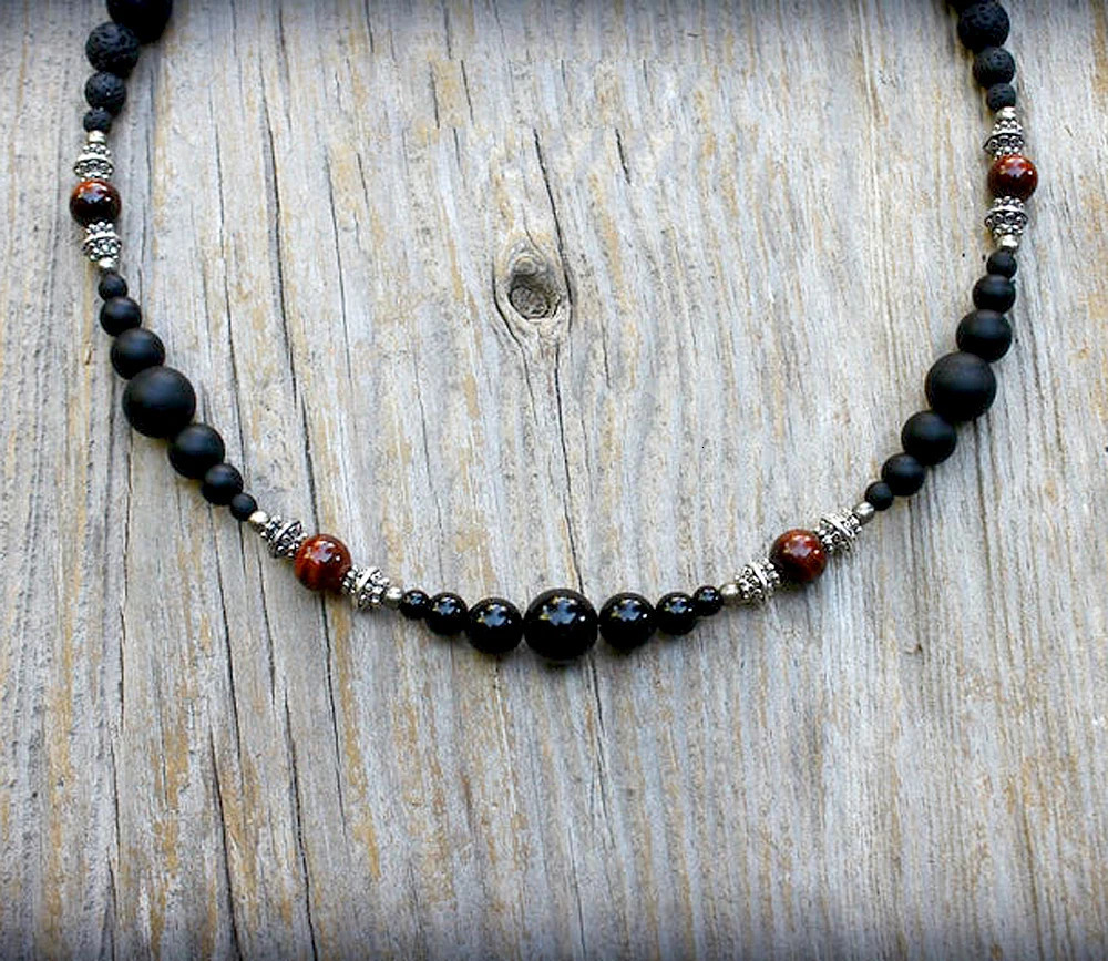 Natural Real Tiger eye Beaded Necklace For Men Masculine Black Chokers Necklaces Casual Mens Guy Jewelry Handmade 251031