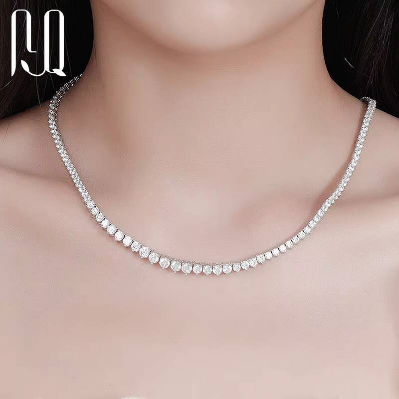 PYQ 3mm to 45mm ThreeProng VVS Moissanite Tennis Chain Necklace Sterling Silver 925 Women Moissanite Jewelry Chain Necklace