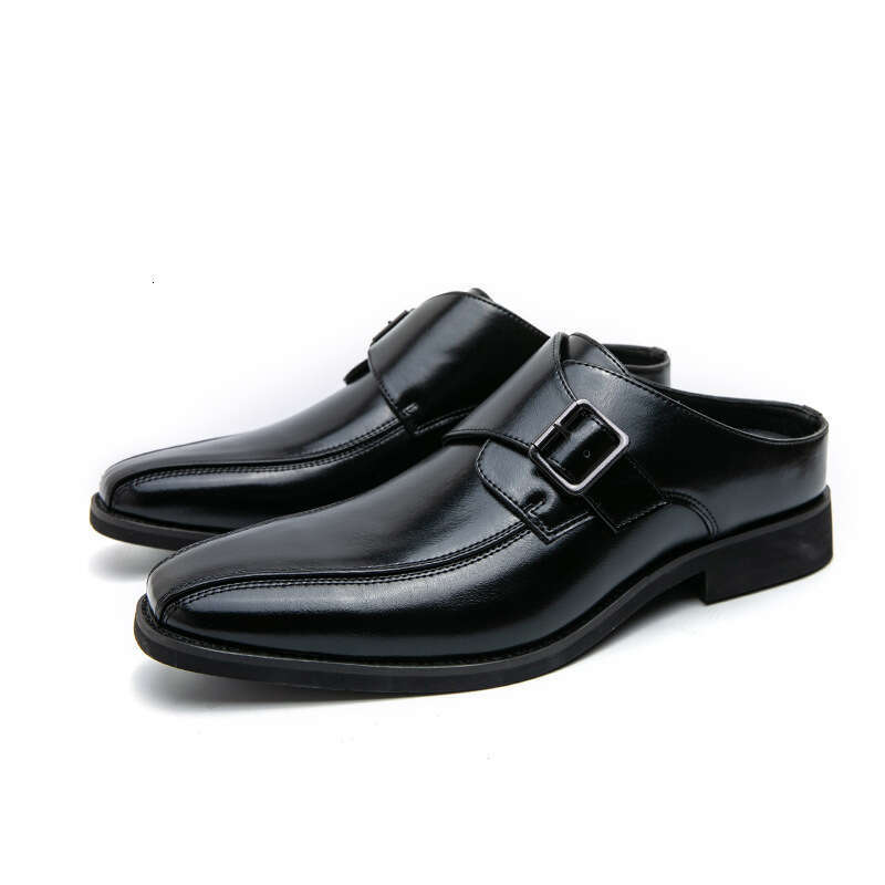 2024 Men's Large Size New Pointed Half Dragged Fashion Hairstylist Set Foot Leather Shoes Korean Edition