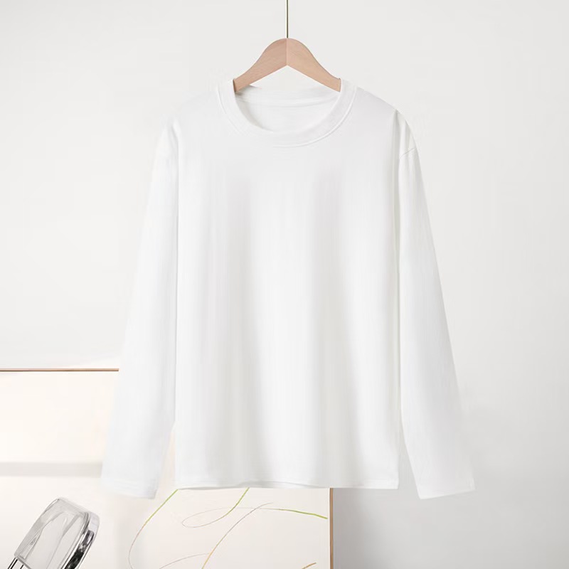 H1262 300g Heavyweight Long-Staple Cotton Long-Sleeve Base Layer T-Shirt Women's Autumn and Winter Couple Outfit Loose Simple Versatile Top