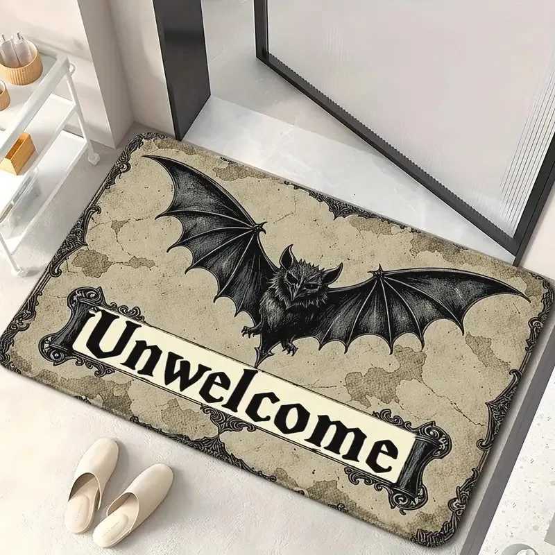 Gothic Bat Unwelcome Text Door Mat Non Slip Rug For Front Door Entryway Halloween Decor Gothic Style Lovers Use C251103