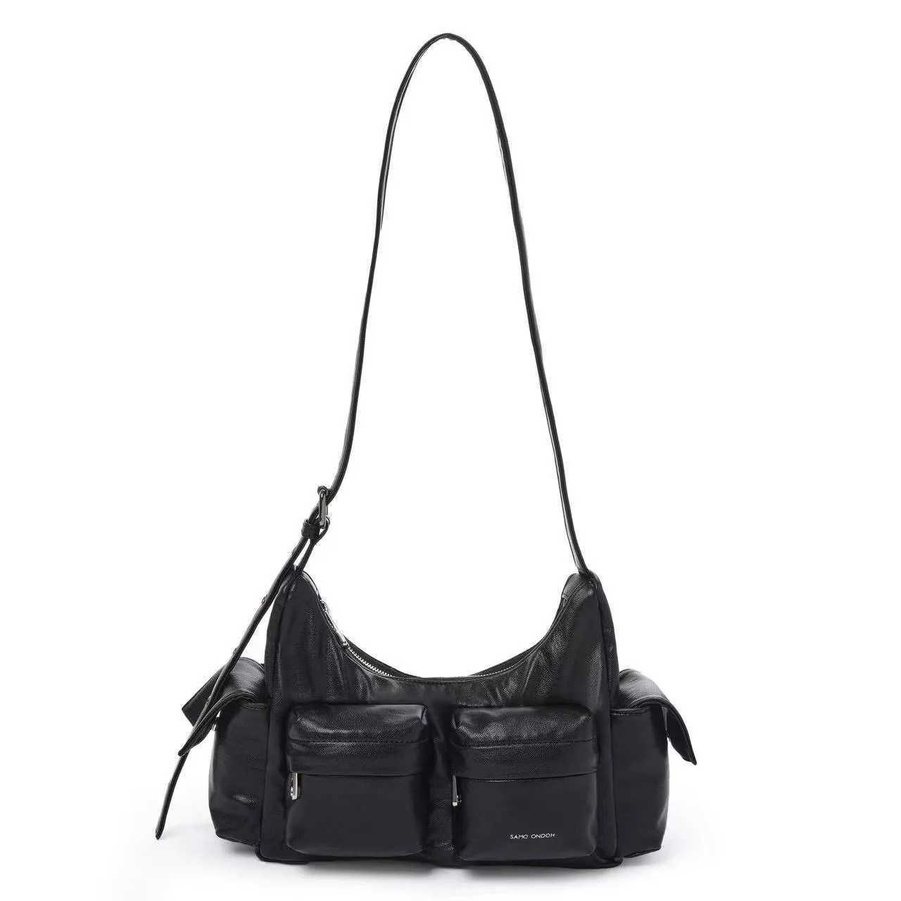 South Korea Designer Ol Trendy Black White Small Saddle Motorcycle Korean Kpop Style Brand Ol Flap Pocket Crossbody Shoulder BagC250401