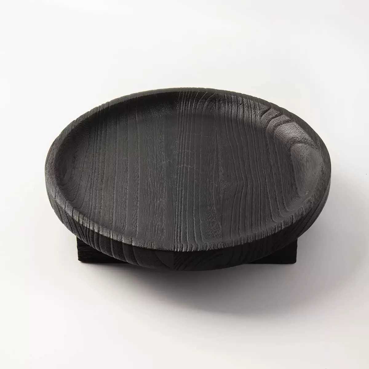 Retro Fruit Plate He Living Ro Coffee Table Teak Black Round Tray Solid Wood Small Wooden Plate Wooden Candlestick Plate Y251025
