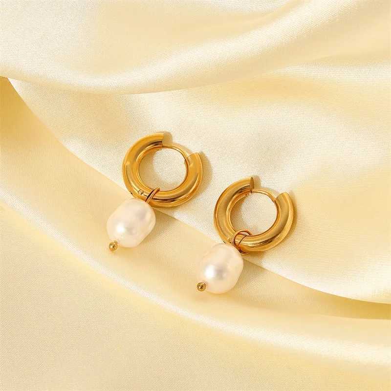 Stainless steel gold-plated earrings pearl pendant womens earrings trend simple pendant earrings party jewelry 2022 Y250401