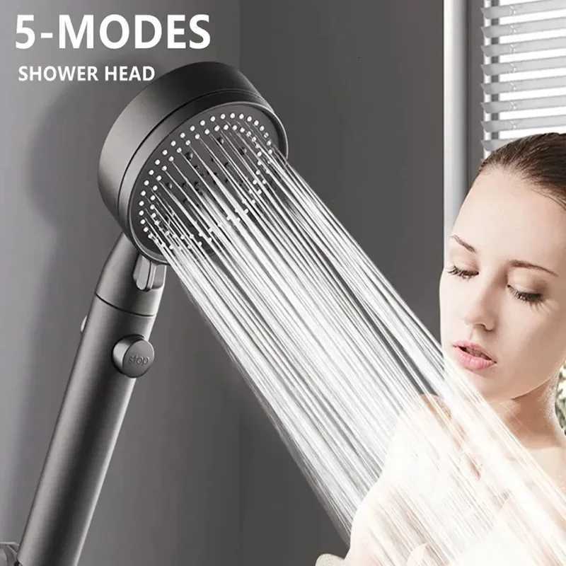 High Pressure Shower 5 Modes Adjustable Showers Bathro Accessories with Hose Water Saving OneKey Stop Spray Nozzle Y251103