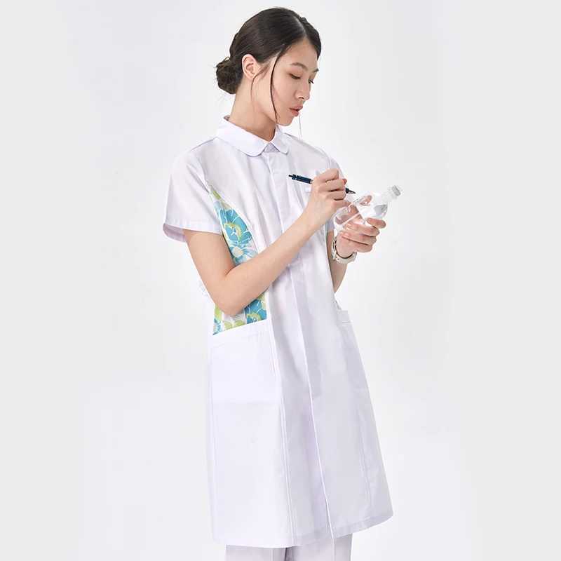 Medical Nurse Gown Women Scrub Uniform Robe White Long Sleeve Workwear Hospital Scrubs Nursing Dress Healthcare Uniforms 902CS J251103