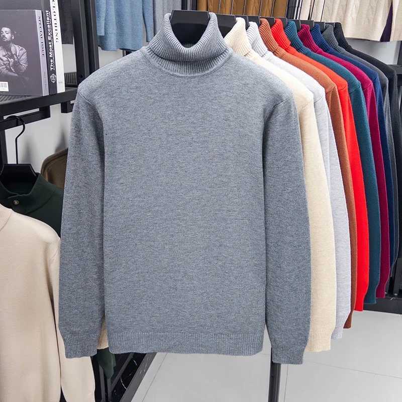 Autumn Mens High Quality Knitted Turtleneck Sweater Slim Fit Long Sleeve Anti-pilling Pullover Solid Color Trend Men StreetweaT251103