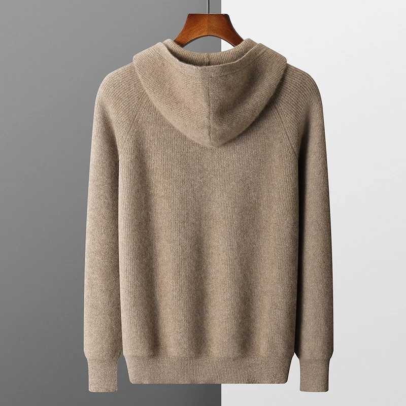 Men 100 Merino Wool Sweater Hooded Zipper Cardigan Autumn Winter Thickened Knit Large-size Jacket Long Sleeved Sportswear CoatT251103