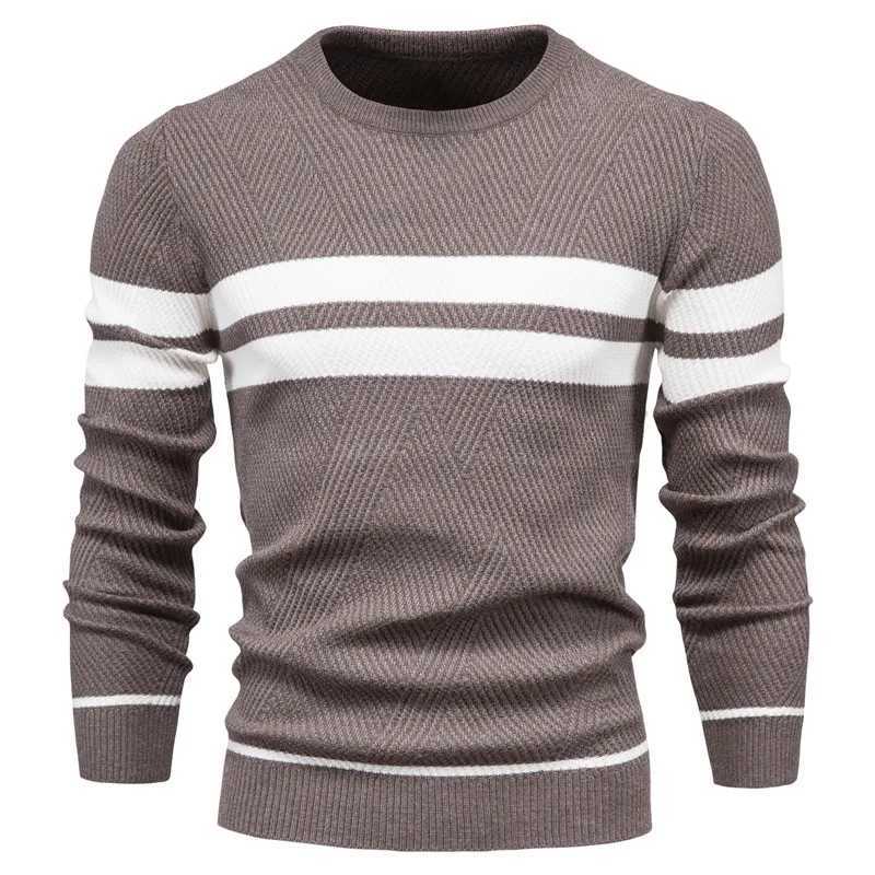 Mens Casual Autumn Winter Sweater Striped Color Block Crew Neck Long Sleeve Warm Slim Fit Fashion Knitted PulloverT251103