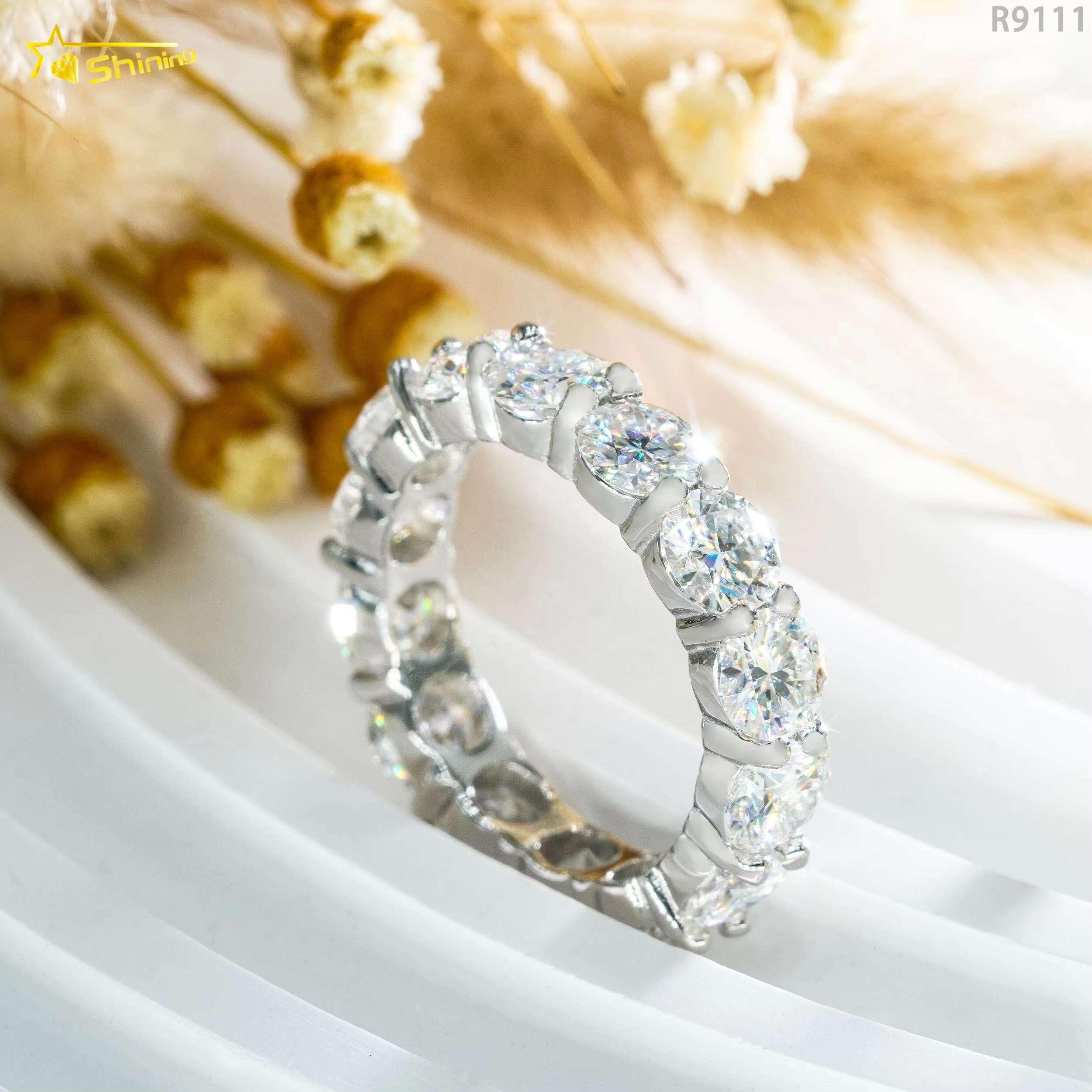 High Quality 5MM Black Clear Stone Eternity 925 Silver Iced Out Wedding Band Diamond Moissanite Ring
