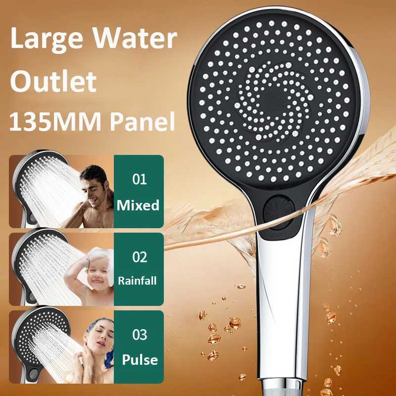 135mm High Pressure Bathro Shower Black Silver 3 Modes Adjustable Spa Spray Nozzles Massage Rainfall Handheld Shower Y251103