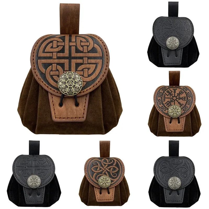 Steampunk Medieval Punk Style Fanny Packs for Men Pu Leather Coin Purse Hangable Belt Waist Bag Drawstring Hip Cosplay 251103