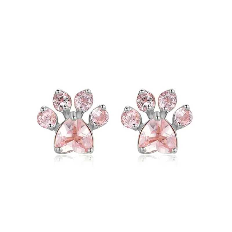 Creative Footprint Pink Crystal Stud Earrings For Woman Wedding Jewelry Gift Cute Small Cat Claw Earrings C251103