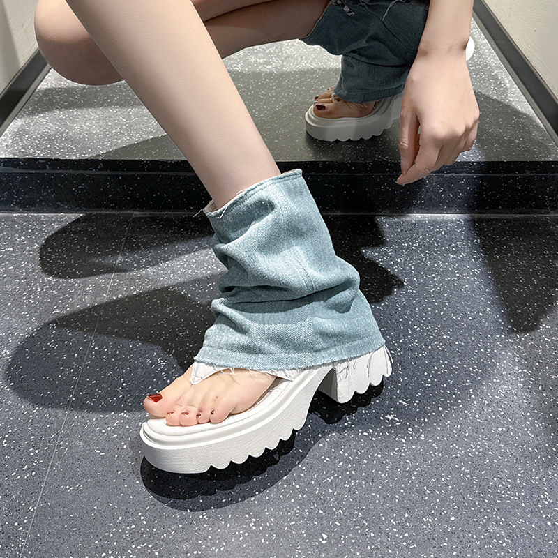 New Designer Sandals With Free Shipping Martin Women's Summer 2025 Thin Denim Clip Toe Short Style Niche Design Cool Boots Women