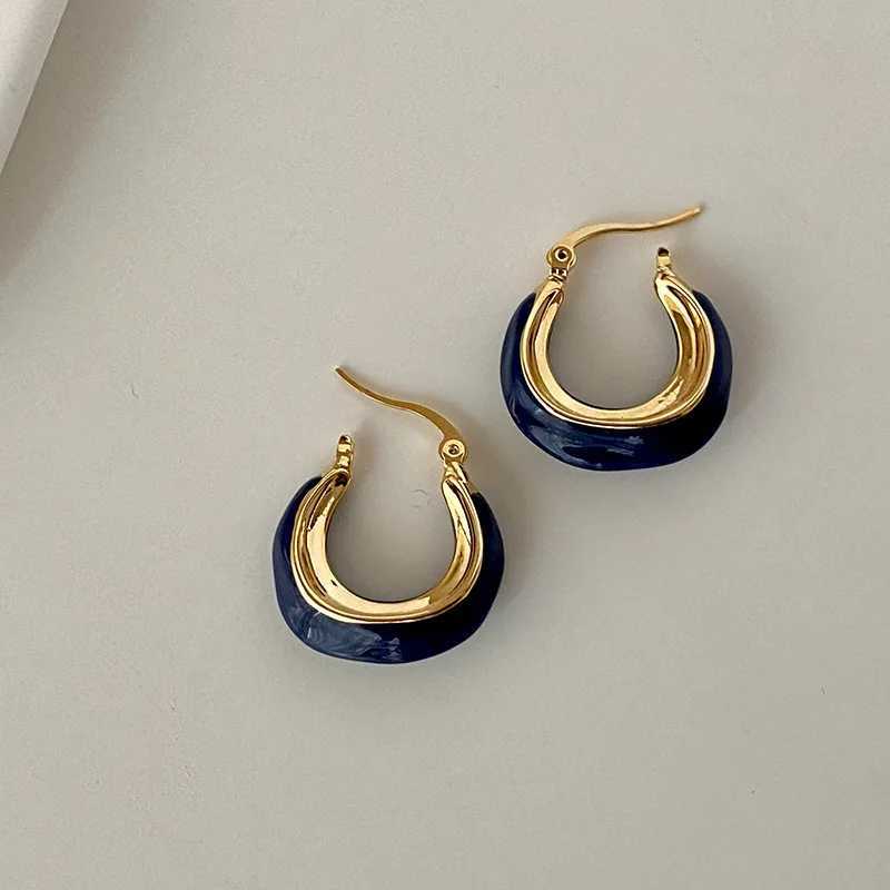 2023 New Arrival Korean Version Of Simple Blue Geometric Hoop Earrings For Women Fashion Metal Jewelry Accessories Y250401