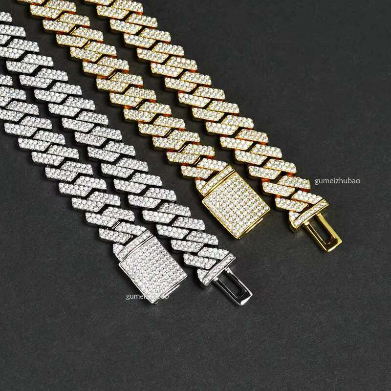 9-20mm Moissanite Dia Tester Sier VVS Custom Initial Necklace with Iced Cuban k Chain Hip Hop Jewelry