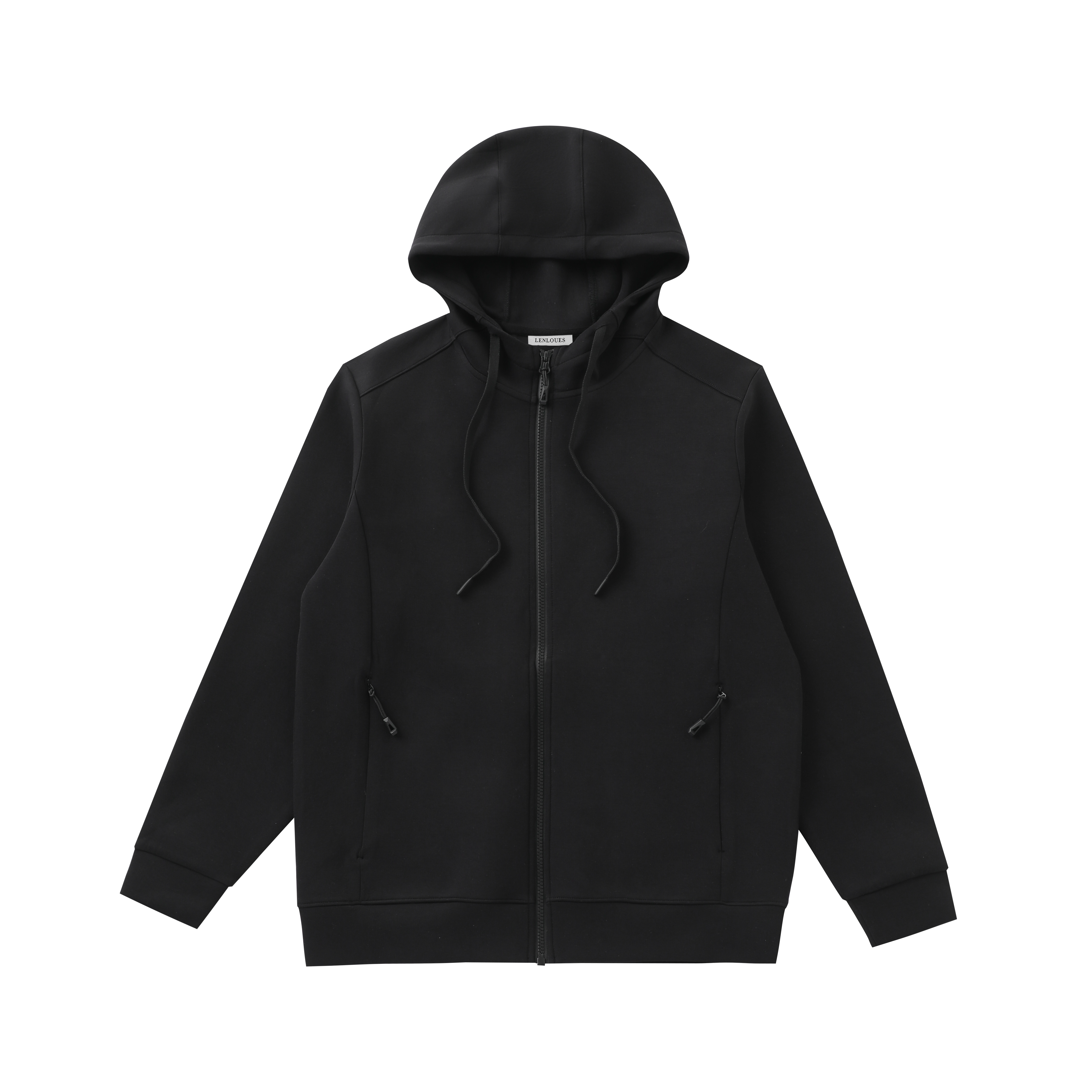 LENLOUES Men's Full Zip Hoodie | Black Lightweight Zip-Up Jacket with Drawstring Hood & Zipper Pockets, Casual Outdoor Sports Sweatshirt for Dail