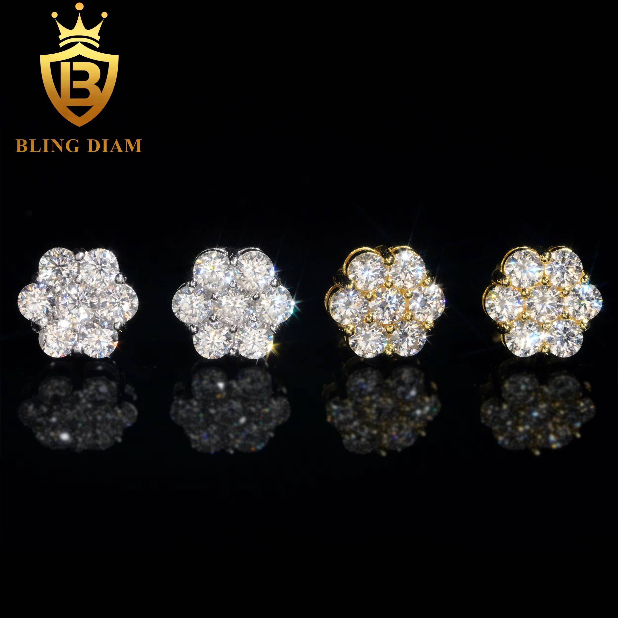 New Arrival with GRA Certificate Round Cut Moissanite Diamond Earrings 925 Sterling Silver Hiphop Stud Earrings Set for Unisex