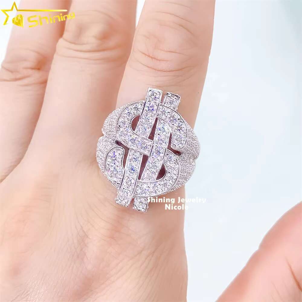 New Arrival High Quality GRA Certificate Dollar Custom S925 Silver Moissanite Ring Men VVS Hip Hop Ring