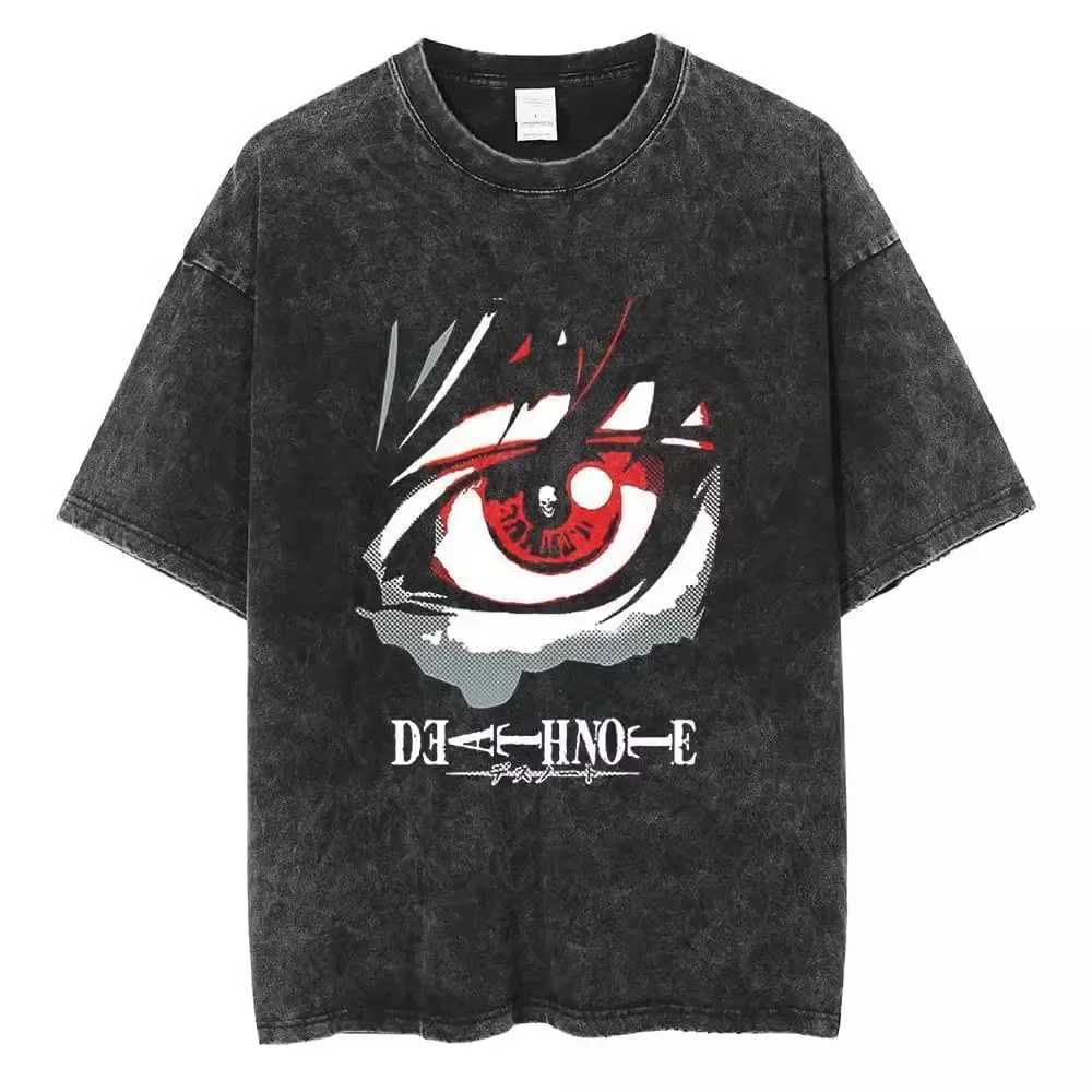 Death Note Wash Black Cotton T-shirt Misa Lawliet Summer Cotton High Quality Round Neck Mens and Womens Graphic T-shirt W250402
