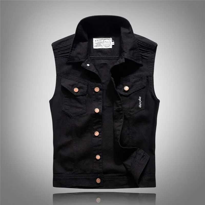 Men Denim Vest Hole Sleeveless Jean JacPersonality Slim Wave Mens Casual Cowboy Horse Clip Cowboy Vest Black Print Cowboy Vest X250403