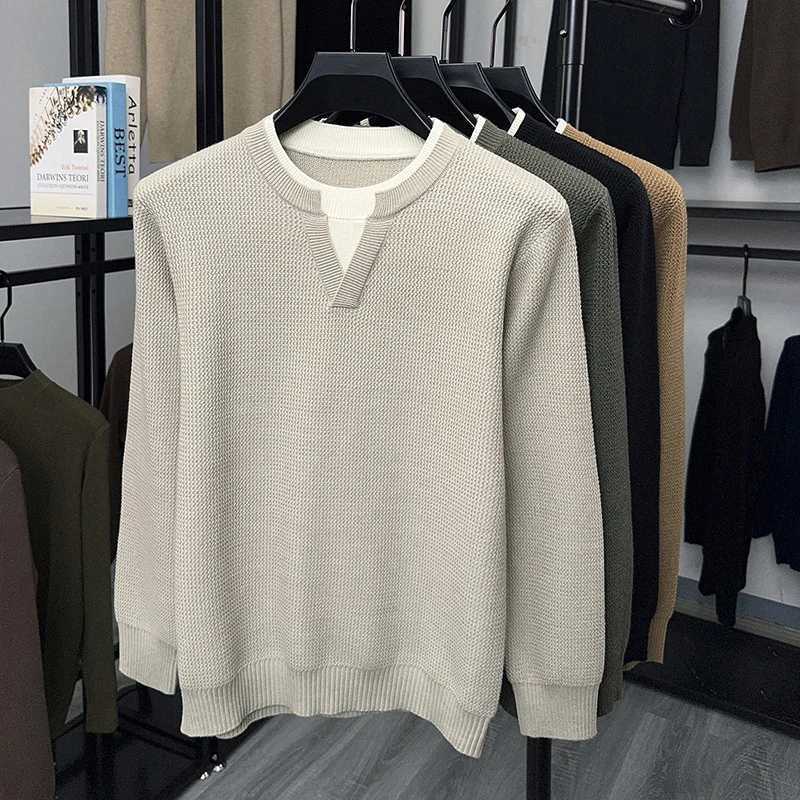 High quality two-color round neck sweater mens autumn winter new trend simple solid color Korean youth casual warm knit pulloveT251103