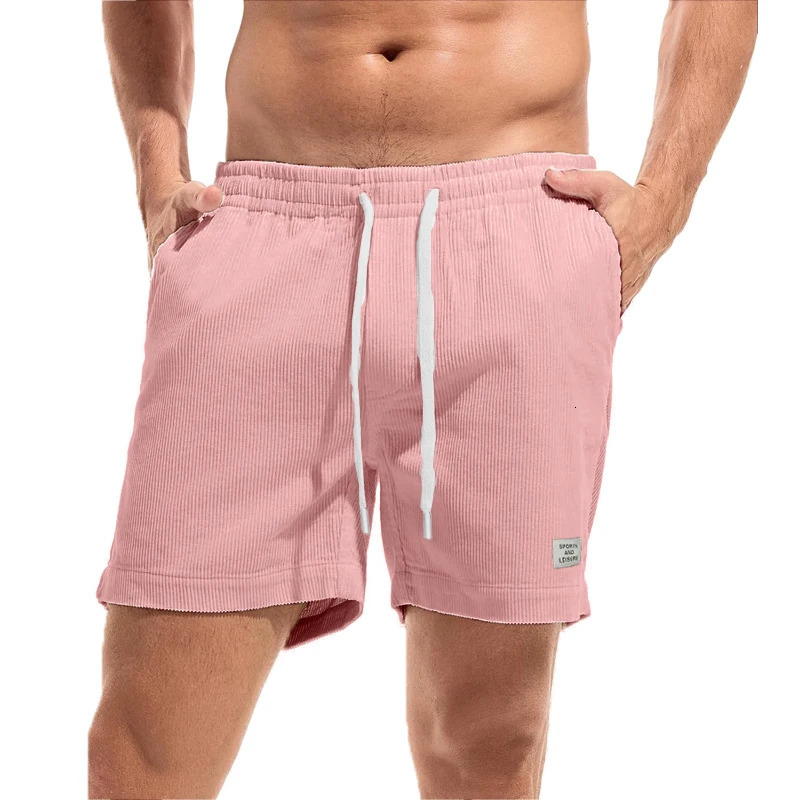 Summer mens Corduroy shorts with elastic waist casual beach outdoor breathable pants lightweight streetwear 250403e