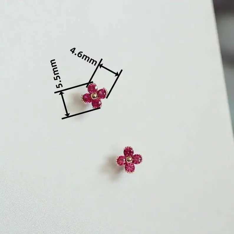 GOLDtutu 9k Solid Gold Crystal Stud Earrings Unique Flower Pink Cute Korean Style Women Kids Girls New Arrival kj252 C251103