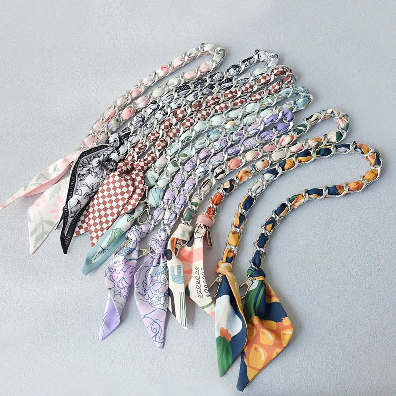 Fashion Woman Handbag Accessory Chains Detachable Floral Gold Silver Metal Silk Strap Women DIY Chain Bag Handles 251030