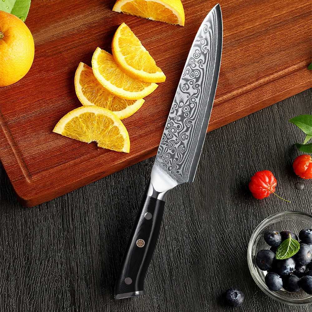 Kitchen knives TURWHO 5 Inch Utility Knife 67 Layer Damascus Steel Chef Peeling Fruit Knife Vegetable Knife Kitchen Tool G10 Black Handle Y251103