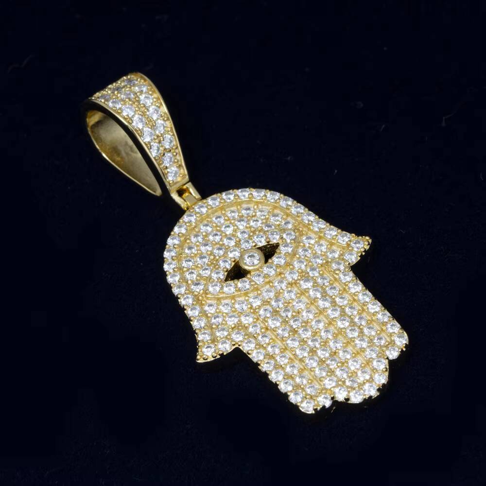 925 Sterling Silver Evileye Hamsa Hand Pendant Jewelry Moissanite Diamond Pendant