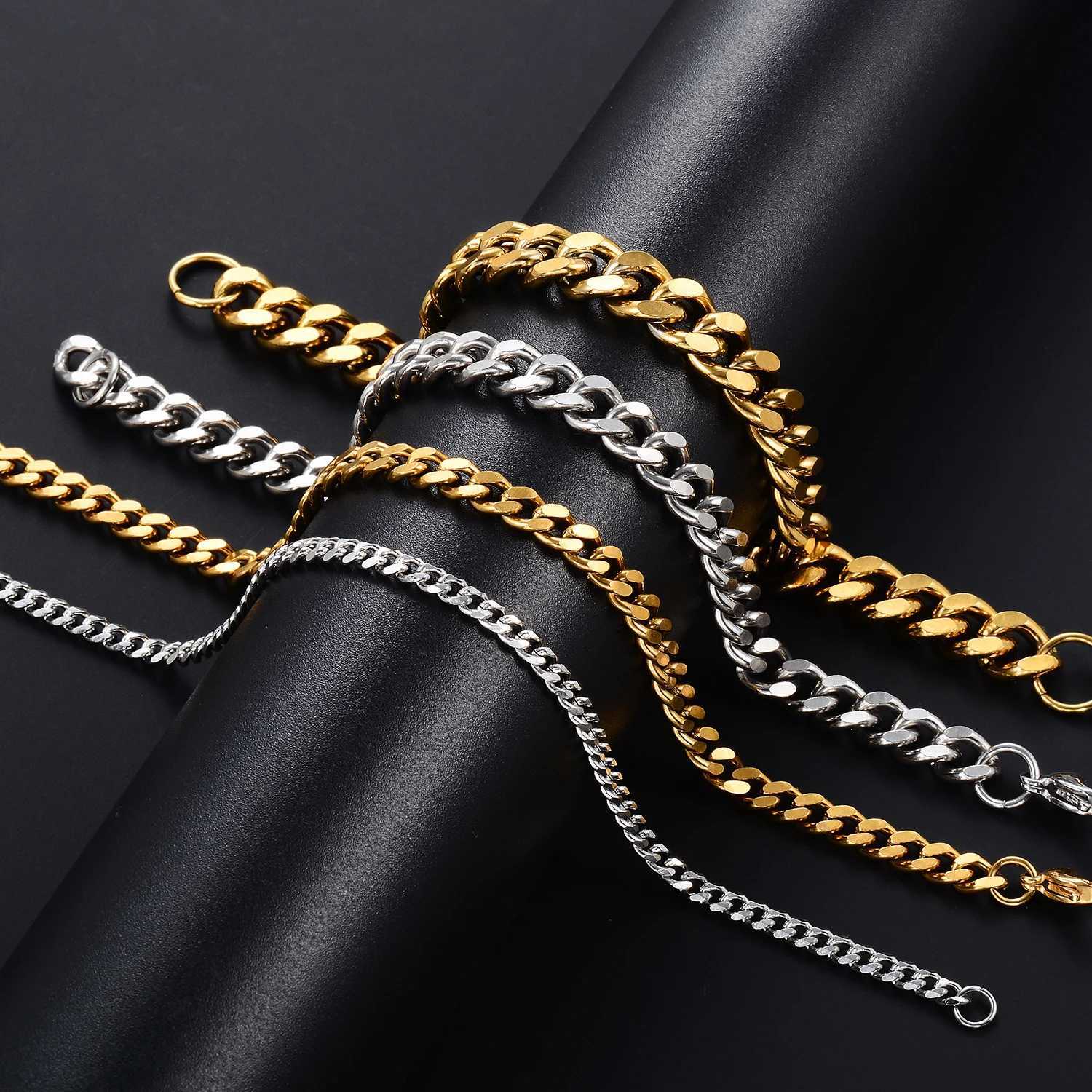 Cuban Chain Mens Bracelet Classic Stainless Steel Bracelet Gold/Silver Punk Heavy duty Mens Jewelry Y250329