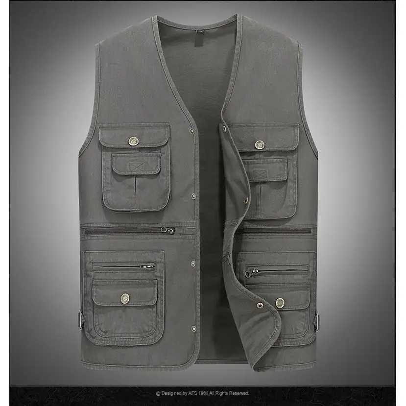 Men Outdoor Cargo Vest Multi-pockets Solid Color Fishing Vest Director Reporter Work Waistcoat Photography Casual Vest Jacket X250403