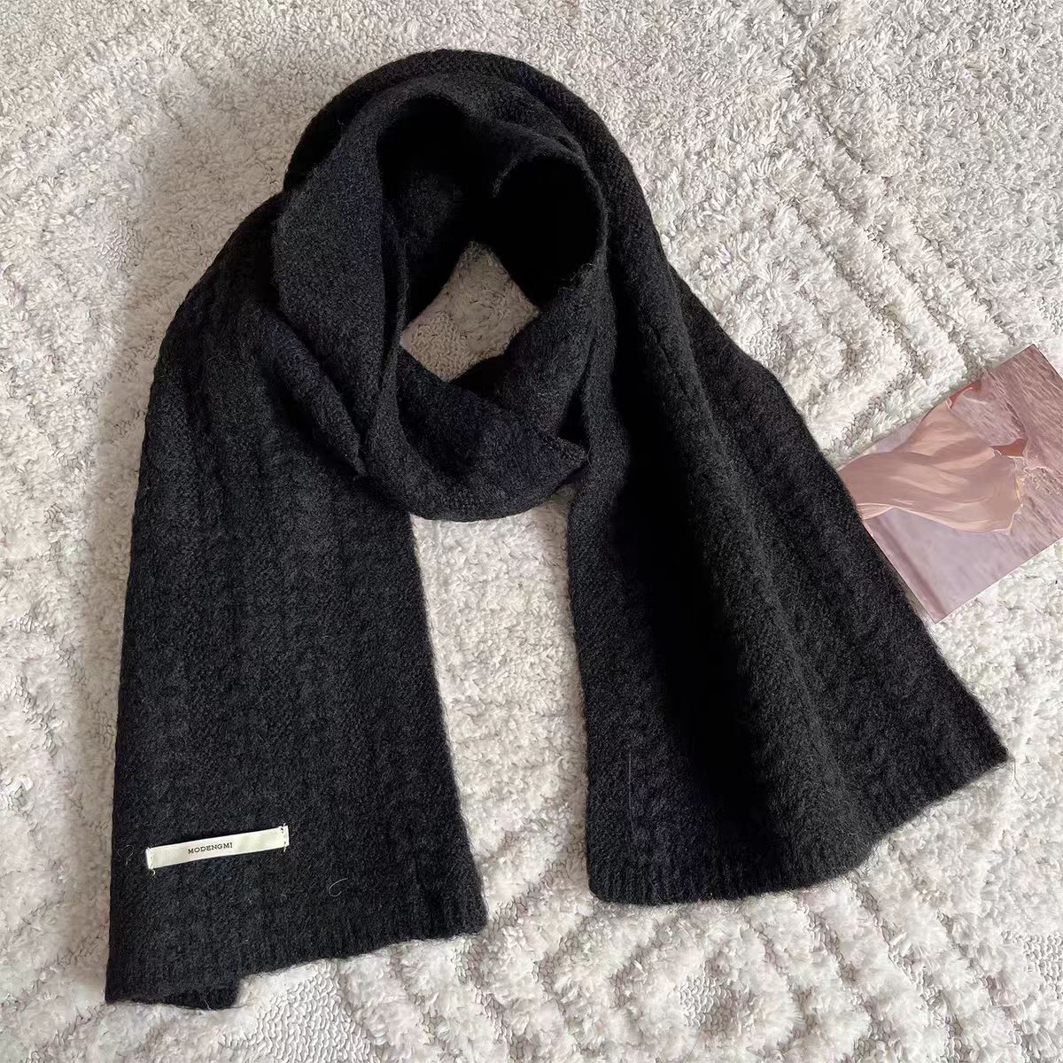 K291 Containing wool new solid color thickened versatile winter knitted wool scarf advanced warm neck collar wheat ears