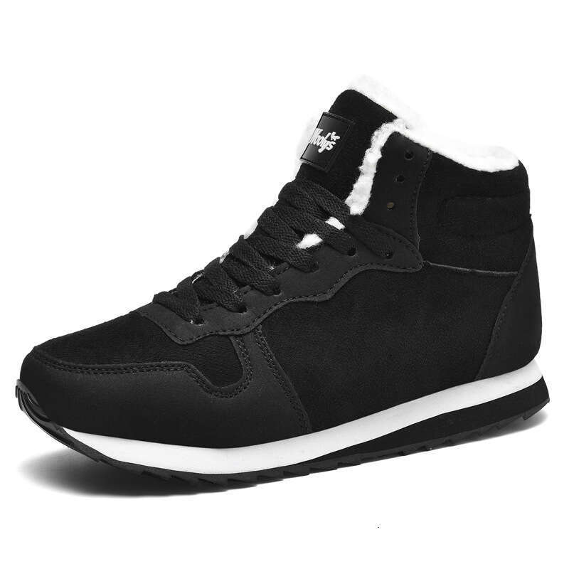 Large size youth outdoor plush warm casual shoes, winter fashion high top lace up sports cotton shoes