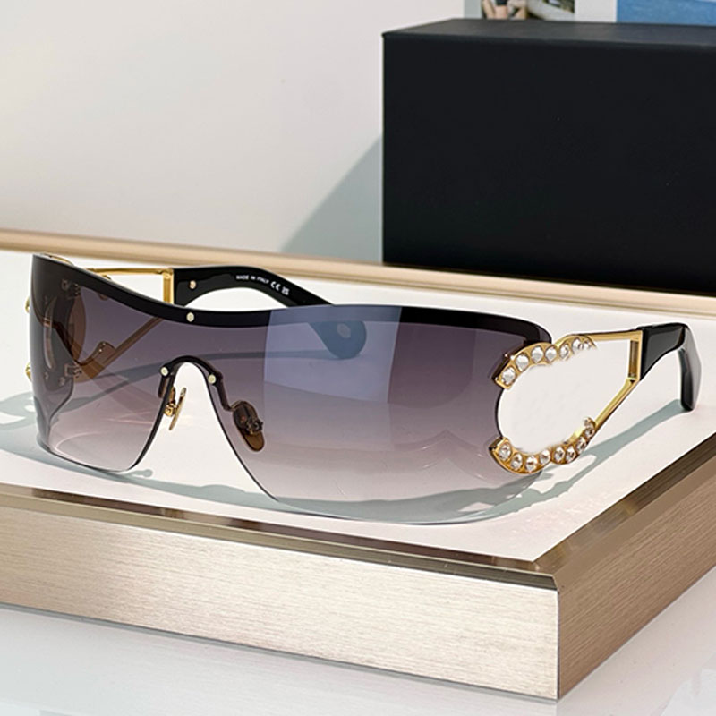 New womens Large rectangular sunglasses Fashionable personalized frameless lenses Purple gradient with UVA UVB100% protection Crystal Temple Metal nose pads