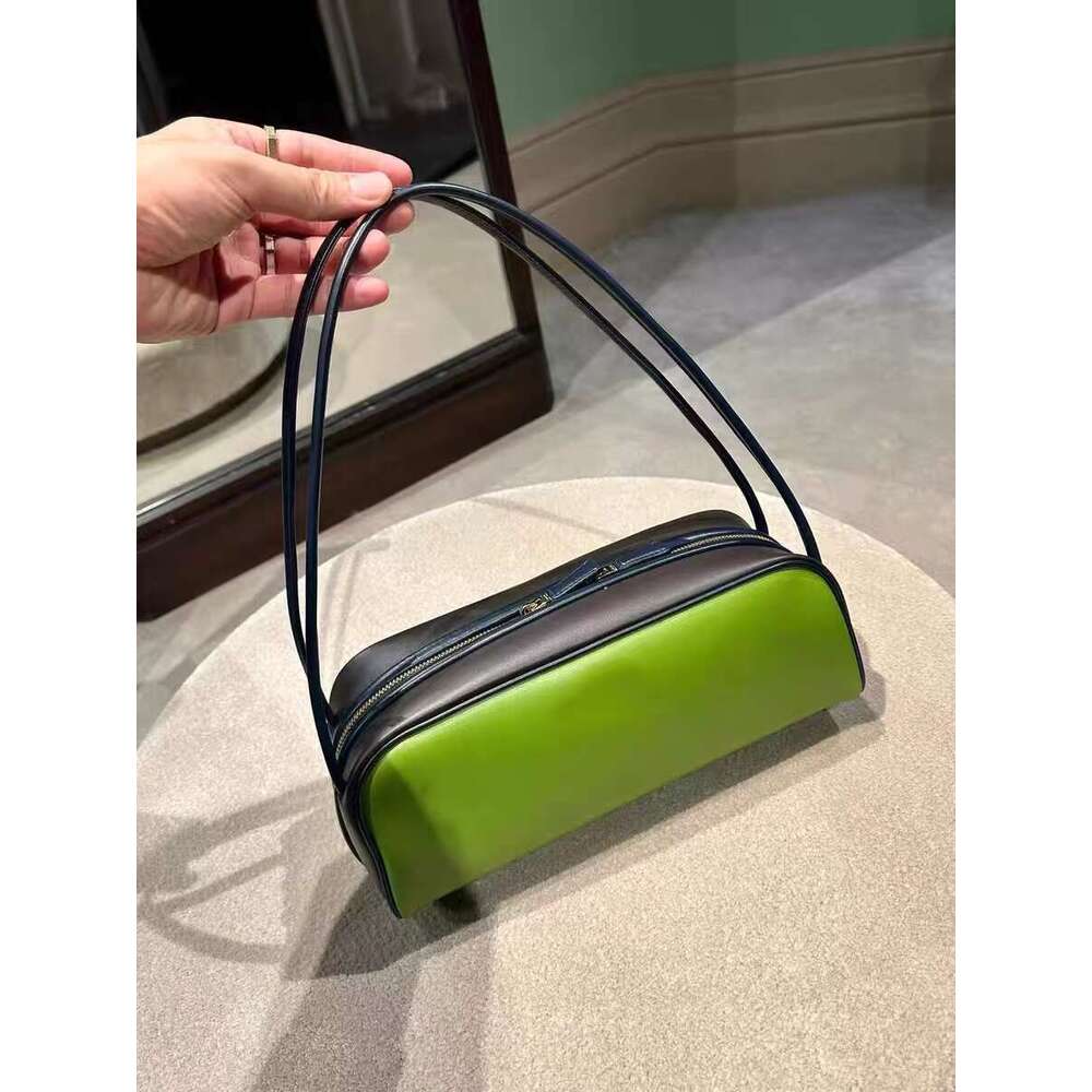 Green Underarm Bag New Contrast Color Genuine Leather Pa Handbag Women's High-end Shoulder Commuting
