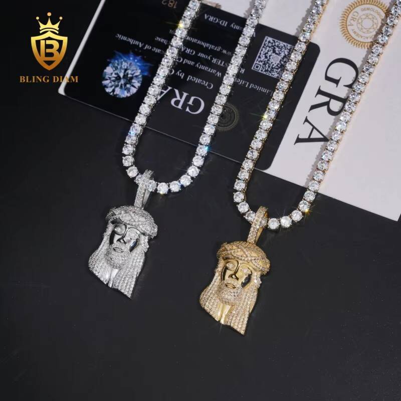 New Arrival Hip Hop Style 925 Silver Moissanite Pendant Iced Out Jewelry Jesus Moissanite Pendant Pass Diamond Tester with GRA
