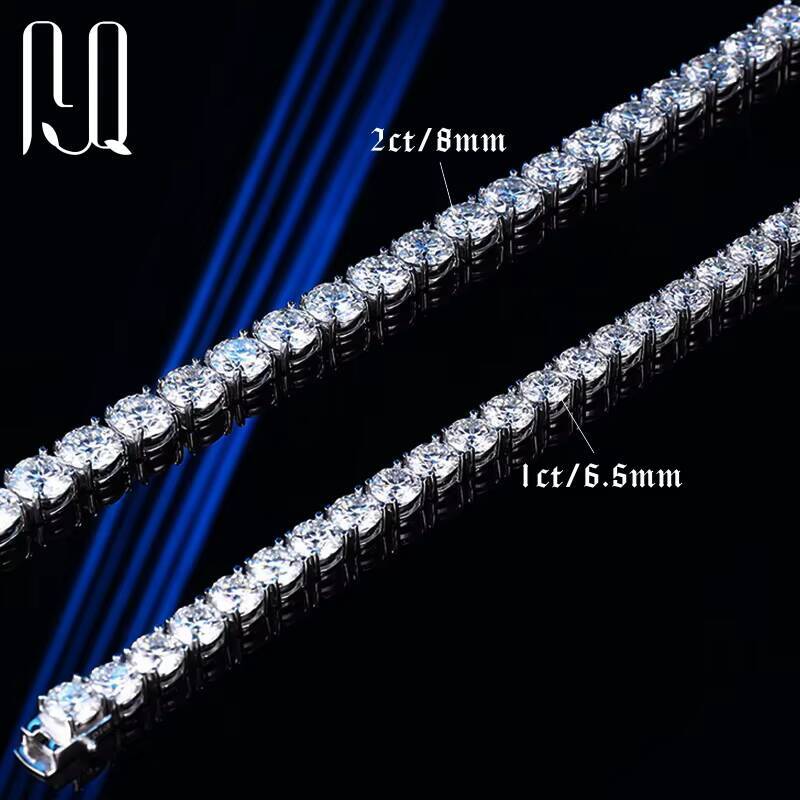 PYQ Wholesale 65mm 8mm Iced Jewelry 925 Sterling Silver VVS Graded Mossanite Moissanite Diamond Tennis Chain Bracelet Gift