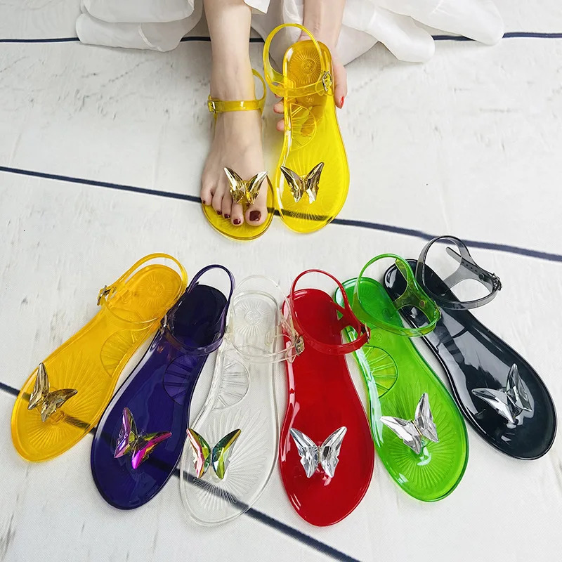 Jelly Sandals with Butterfly Slippers Fashionable PVC Beach Sandals Summer Fashion 250401